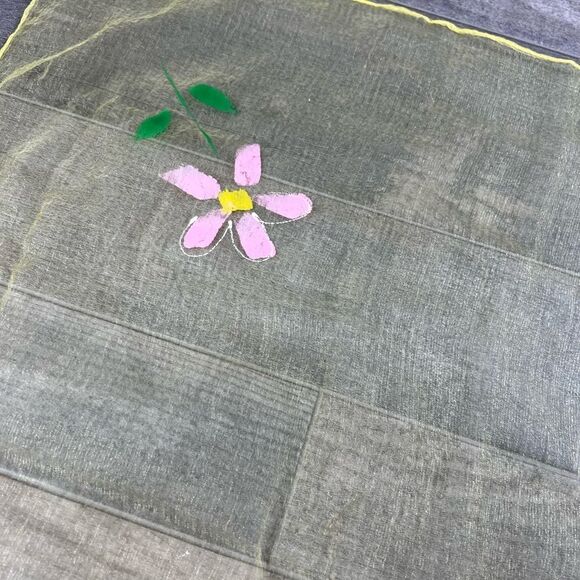 60s JAPAN Sheer texturized  Yellow with Floral Small Scarf. Rare. Vintage - Picture 4 of 7